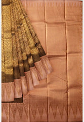 Thendral - Kanchi semi silk Saree vanasingaram with temple border - Brown with peach border