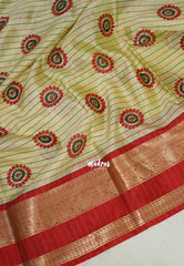 Creamy Butter - Thendral - Kanchi Semi Silk Saree Checks with Buttas and Ganga Jamuna Border - Perfect for Wedding Functions