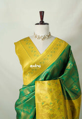 Classic Green - Thendral - Kanchi Semi Silk Saree Zari Weaving with Nature Seen Border - Perfect for Wedding Functions