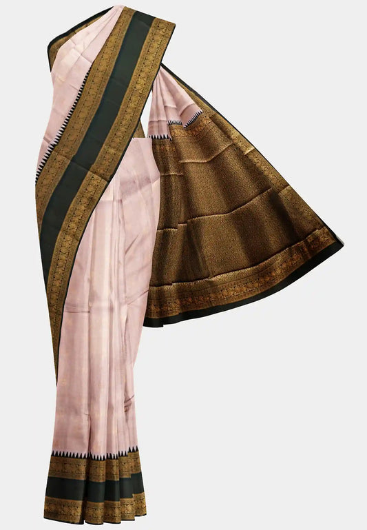 Thendral - Kanchi semi silk mayil checks body rettapetta border - Babypink with black border