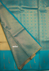 Thendral - Kanchi semi silk Saree stripes with paithani border - Beige with teal blue