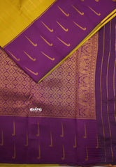 Thendral - Kanchi semi silk Saree stripes with paithani border - Golden yellow with purple