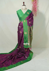 Dual Shade Jamun Purple - Thendral - Kanchi Semi Silk Saree with Kolam Weaving Buttas and Border - Perfect for Wedding Functions