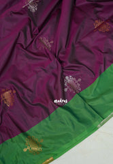 Dual Shade Jamun Purple - Thendral - Kanchi Semi Silk Saree with Kolam Weaving Buttas and Border - Perfect for Wedding Functions
