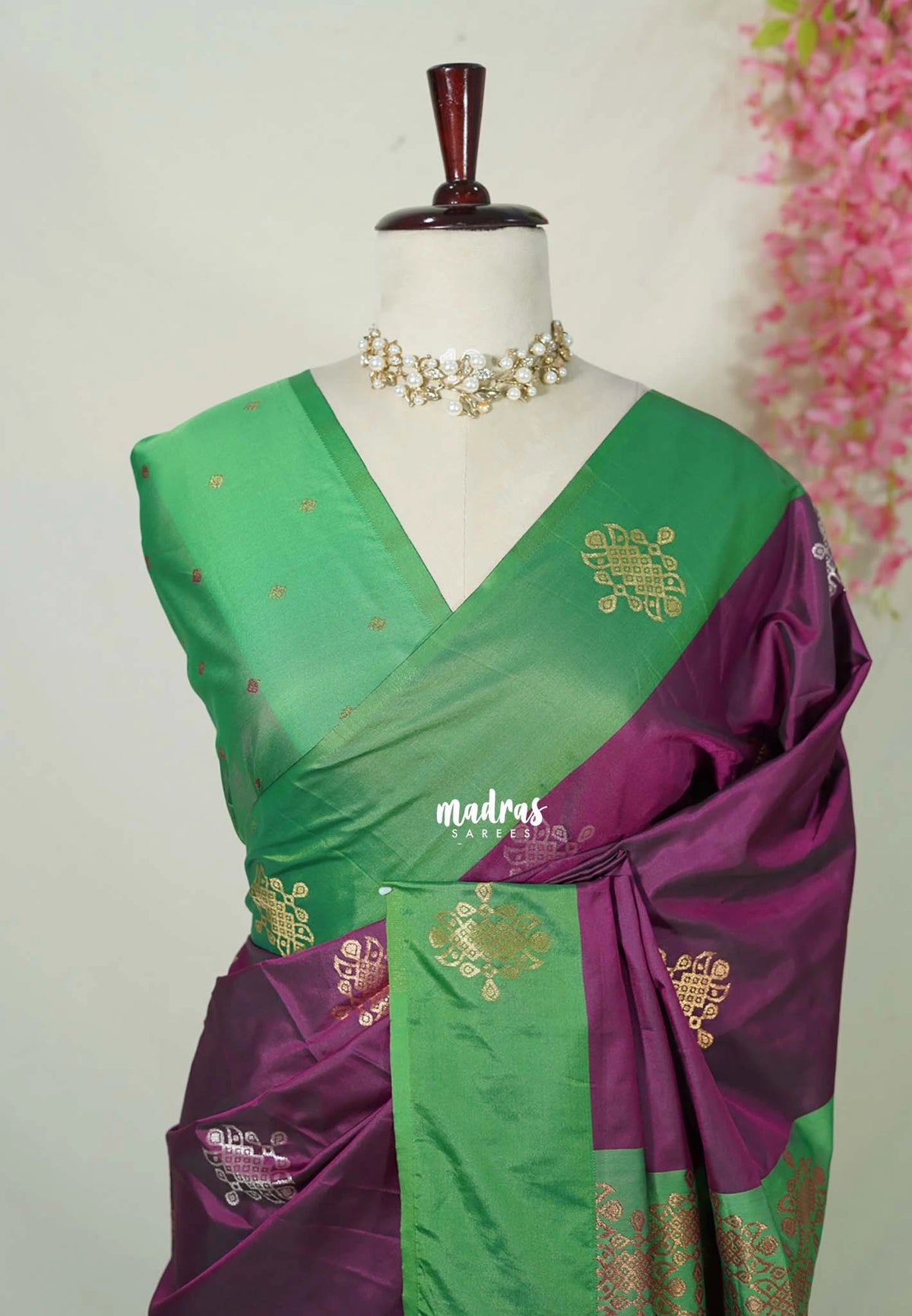 Dual Shade Jamun Purple - Thendral - Kanchi Semi Silk Saree with Kolam Weaving Buttas and Border - Perfect for Wedding Functions