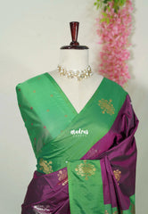 Dual Shade Jamun Purple - Thendral - Kanchi Semi Silk Saree with Kolam Weaving Buttas and Border - Perfect for Wedding Functions