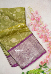 Mehndi Green with Magenta - Thendral - Kanchi Semi Silk Saree Zari Weaving Body with Rich Pallu and Blouse - Perfect for Wedding Functions