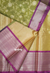 Mehndi Green with Magenta - Thendral - Kanchi Semi Silk Saree Zari Weaving Body with Rich Pallu and Blouse - Perfect for Wedding Functions