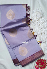Creamy Lilac - Thendral - Kanchi Semi Silk Small Border with Contrast Pallu and Blouse - Best for Pooja Functions | Diwali Festive