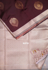 Coffee Brown - Thendral - Kanchi Semi Silk Small Border with Contrast Pallu and Blouse - Best for Pooja Functions | Diwali Festive