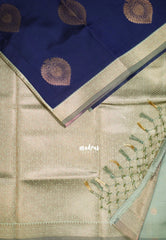 Navy Blue - Thendral - Kanchi Semi Silk Small Border with Contrast Pallu and Blouse - Best for Pooja Functions | Diwali Festive