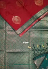 Spicy Red - Thendral - Kanchi Semi Silk Small Border with Contrast Pallu and Blouse - Best for Pooja Functions | Diwali Festive
