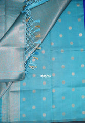 MS Amma Blue - Thendral - Kanchi Semi Silk Small Border with Contrast Pallu and Blouse - Best for Pooja Functions | Diwali Festive