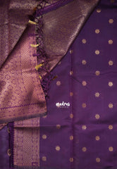 Creamy Lilac - Thendral - Kanchi Semi Silk Small Border with Contrast Pallu and Blouse - Best for Pooja Functions | Diwali Festive