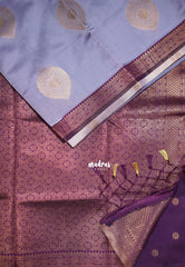 Creamy Lilac - Thendral - Kanchi Semi Silk Small Border with Contrast Pallu and Blouse - Best for Pooja Functions | Diwali Festive