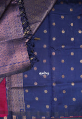 Raspberry Pink - Thendral - Kanchi Semi Silk Small Border with Contrast Pallu and Blouse - Best for Pooja Functions | Diwali Festive