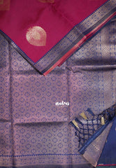 Raspberry Pink - Thendral - Kanchi Semi Silk Small Border with Contrast Pallu and Blouse - Best for Pooja Functions | Diwali Festive