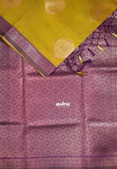 Greenish Yellow - Thendral - Kanchi Semi Silk Small Border with Contrast Pallu and Blouse - Best for Pooja Functions | Diwali Festive