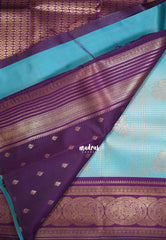 Turquoise Blue - Thendral - Kanchi Semi Silk Zari Checks Weaving with Temple Sculpture Weaving Border - Best for Pooja Functions