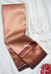 Powder Peach - Thendral - Kanchi Semi Silk Zari Checks Weaving with Temple Sculpture Weaving Border - Best for Pooja Functions