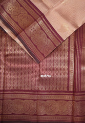 Powder Peach - Thendral - Kanchi Semi Silk Zari Checks Weaving with Temple Sculpture Weaving Border - Best for Pooja Functions