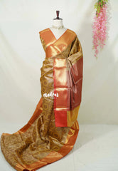 Pale Gold - Thendral - Kanchi Semi Silk Saree Full Zari Weaving with Border - Perfect for Wedding Functions
