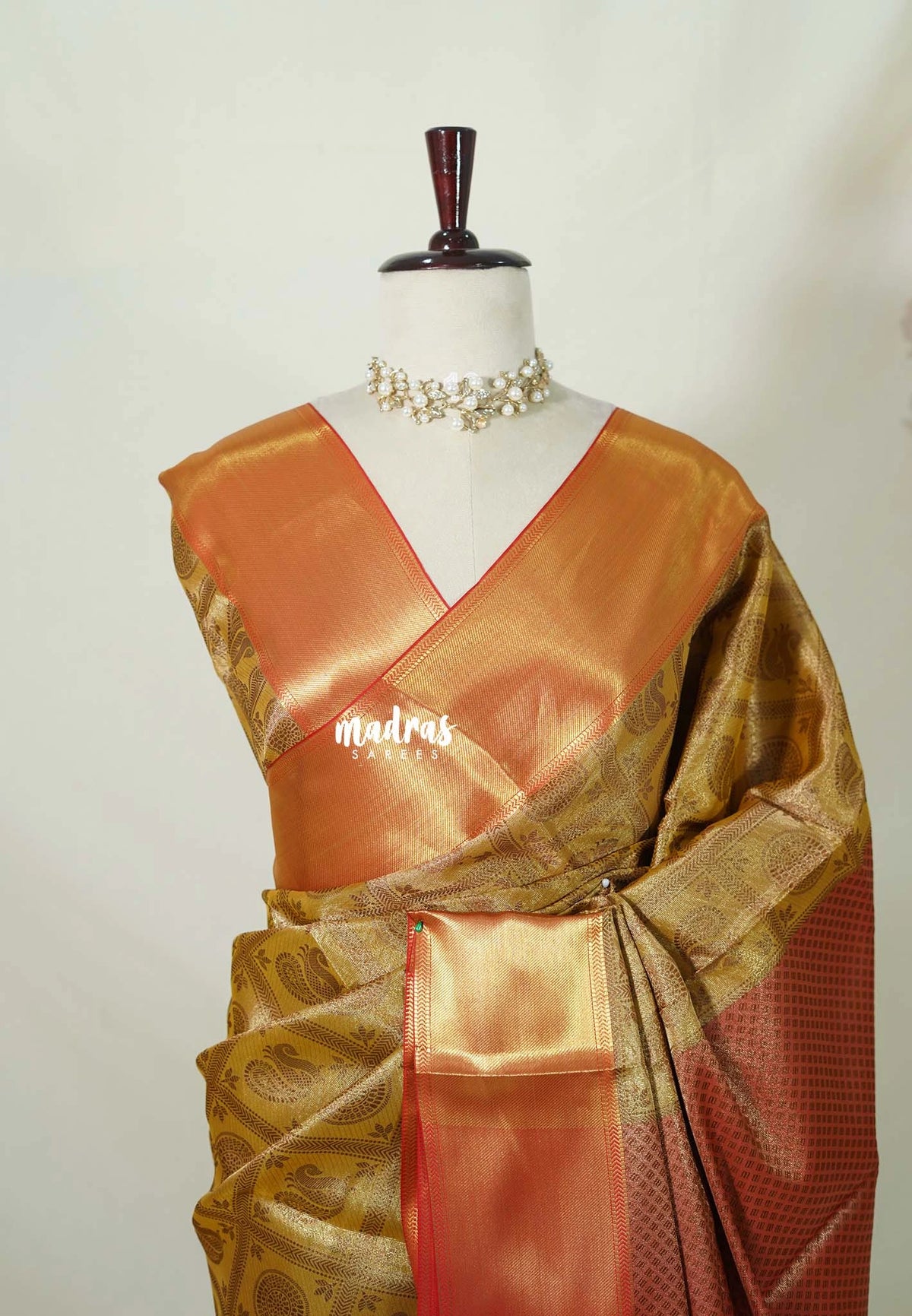 Pale Gold - Thendral - Kanchi Semi Silk Saree Full Zari Weaving with Border - Perfect for Wedding Functions