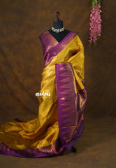 Golden Yellow - Thendral - Kanchi semi silk with zari weaving body with temple border - Perfect for Wedding Functions