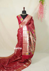 Crimson Red - Thendral - Kanchi Semi Silk Saree with Paithani Weaving - Perfect for Wedding Functions
