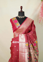 Crimson Red - Thendral - Kanchi Semi Silk Saree with Paithani Weaving - Perfect for Wedding Functions