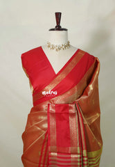 Spicy Red with Gold - Thendral - Kanchi Tissue Soft Silk Half and Half Saree with Rettapet Border - Best for Wedding Functions
