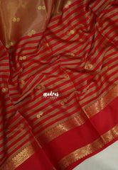 Spicy Red with Gold - Thendral - Kanchi Tissue Soft Silk Half and Half Saree with Rettapet Border - Best for Wedding Functions