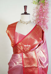 Golden Pink - Thendral - Kanchi Tissue Soft Silk Saree with Flower Border - Best for Pooja Functions | Temple Visit