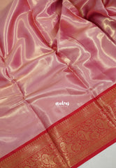 Golden Pink - Thendral - Kanchi Tissue Soft Silk Saree with Flower Border - Best for Pooja Functions | Temple Visit