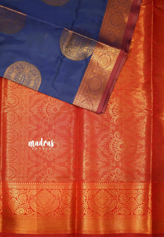 Thendral - Kanchi semi silk Saree round buttas - Navy blue