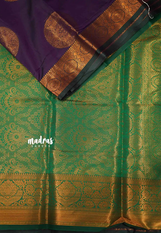 Thendral - Kanchi semi silk Saree round buttas - Purple