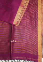 Thoolika - Pure 120 count Organic linen saree with tulip weaving in gold and silver - Winered