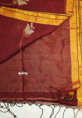 Thoolika - Pure 120 count Organic linen saree with tulip weaving in gold and silver - Maroon