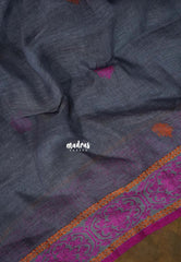 Cool Grey - Thoolika - Organic Linen Handloom Silk Thread Border and Pallu - Perfect for Office Wear