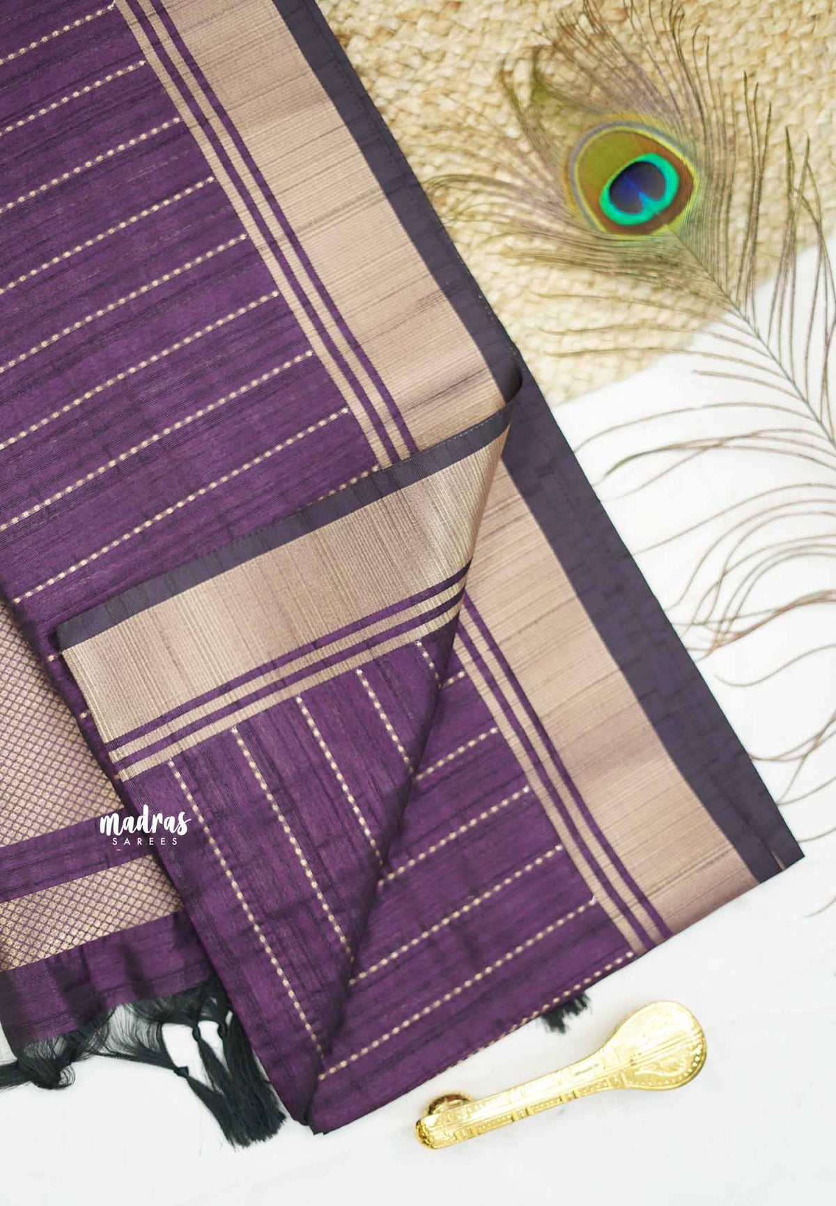 Thulasi - Semi raw silk with stripes weaving - Purple