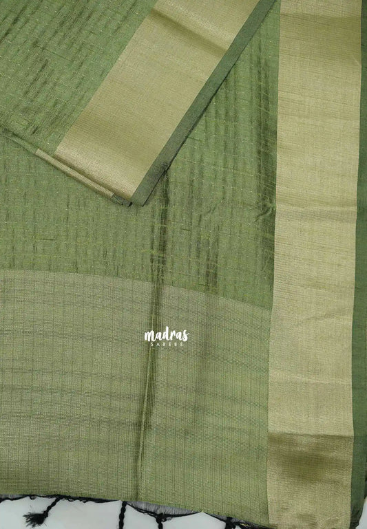 Thulasi - Semi raw silk kantha stitch weaving - Pastel green