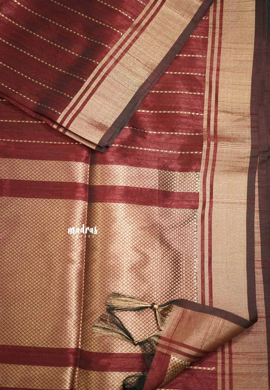 Thulasi - Semi raw silk with stripes weaving - Deep Maroon