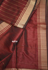 Thulasi - Semi raw silk with stripes weaving - Deep Maroon