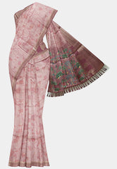 Thulasi - Fusion Semi Raw silk with kalamkari prints - Maroon