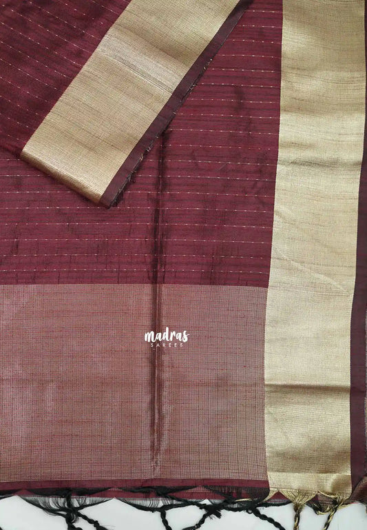 Thulasi - Semi raw silk kantha stitch weaving - Maroon brown