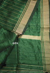 Thulasi - Semi raw silk with stripes weaving - Bottle green