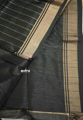 Thulasi - Semi raw silk with stripes weaving - Black