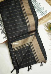 Thulasi - Semi raw silk with stripes weaving - Black