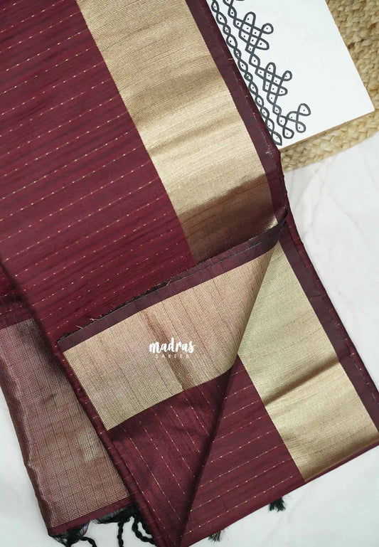 Thulasi - Semi raw silk kantha stitch weaving - Maroon brown