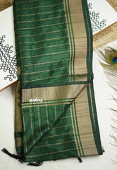 Thulasi - Semi raw silk with stripes weaving - Bottle green